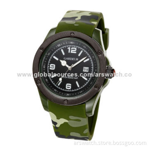Men's Sports Military Watch with Camouflage Pattern Design, 3ATM Water-resistant